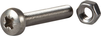 MACHINE SCREW PAN HEAD WITH NUT, DIN 7985, STAINLESS STEEL ACID PROOF A4