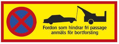 Parkeringsskylt Förbjudet att stanna Fordon som hindrar fri passage