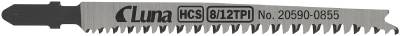 HCS jigsaw blades for wood and plastic, with progressive 3-phase ground teeth and tapered back