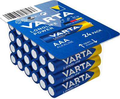 Alkalinebatterier longlife power Varta pakke med 24 stk.
