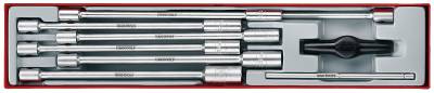 9 pc Socket set with extra long sockets 3/8'' drive and T-handle. Teng Tools TTXTB09