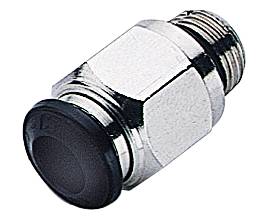 Push-in couplings in a straight design with male connection thread