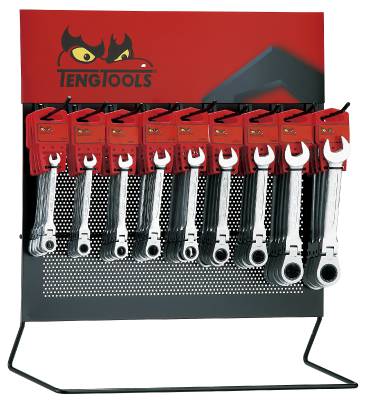 Leddelte gaffel/ringskraldenøgler i display Teng Tools DIS-RF90