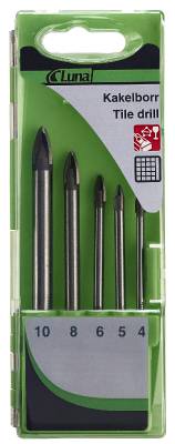 Tile drill set with 4-fluted cemented carbide tip