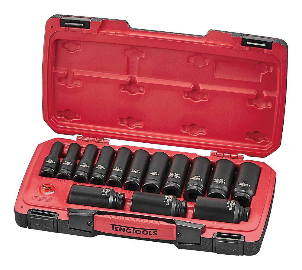 18 piece Impact socket set with 1/2" square drive Teng Tools T9218LAF