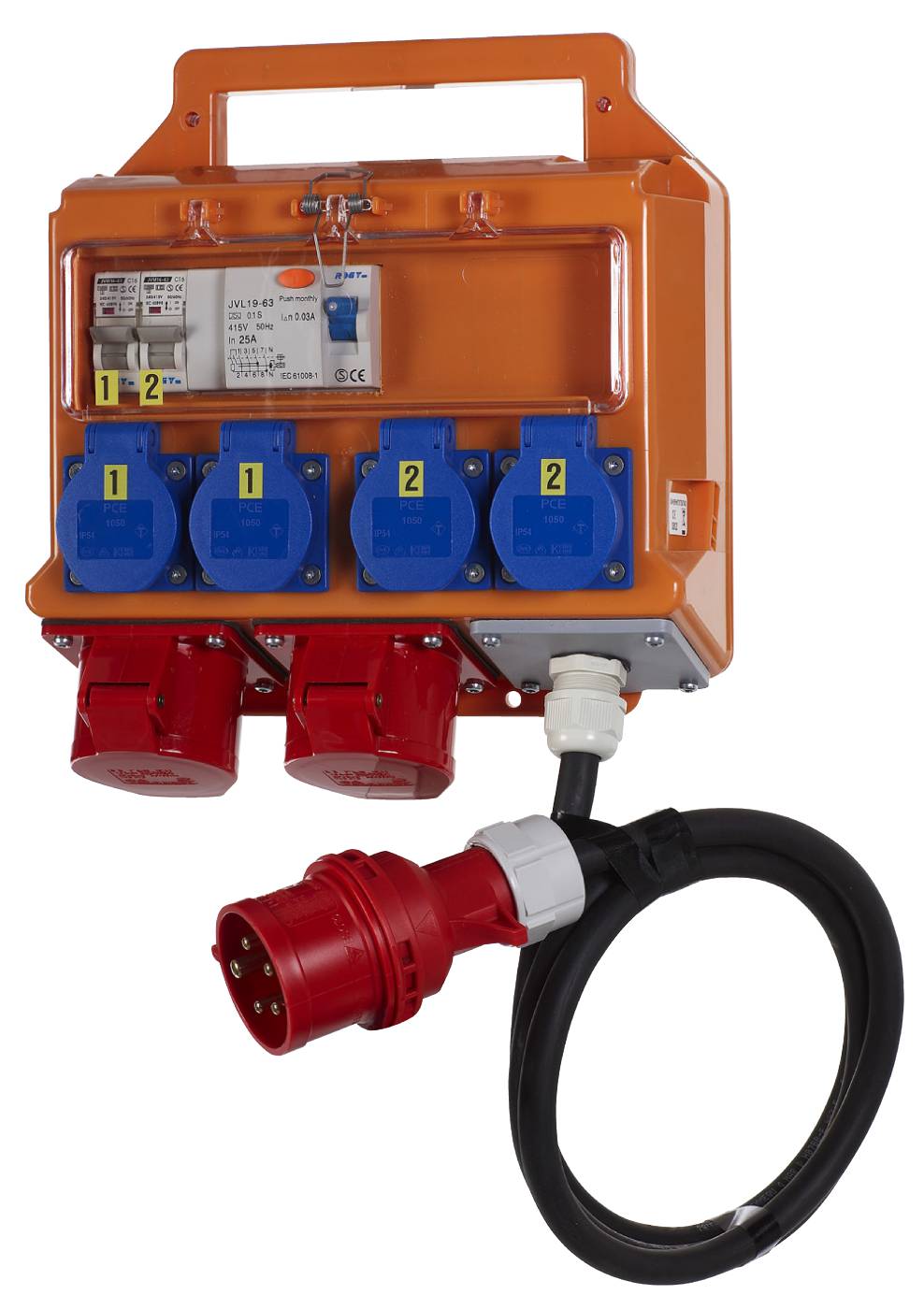 Building site electrical distribution box 16A with 2.5 metres of