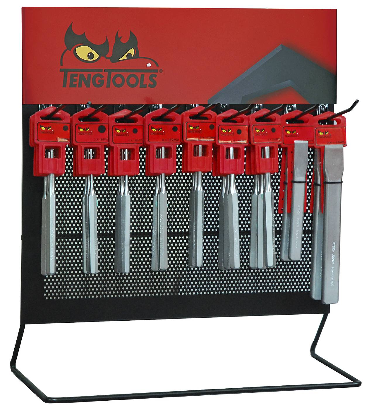 Store display with flat chisels, pin punches and centre punch. Teng Tools DISPC45 Toolstore by