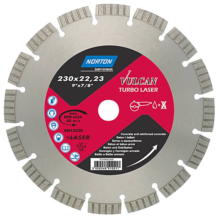 Diamond cutoff blade 230×22 Norton Vulcan Turbo Laser Toolstore by