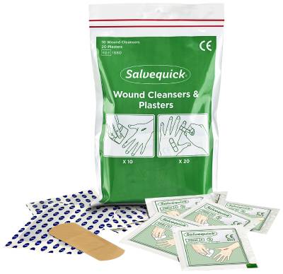 Cleansing swabs and Plaster Savett Salvequick Cederroth